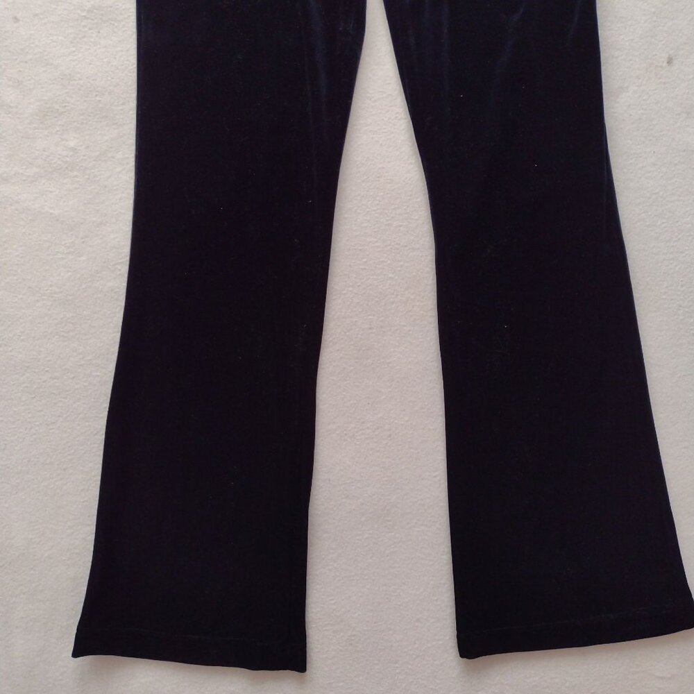Fifilou Vintage Y2K Navy Blue Velvet Pants S Flared High Rise Stretch Velourr - Picture 5 of 8